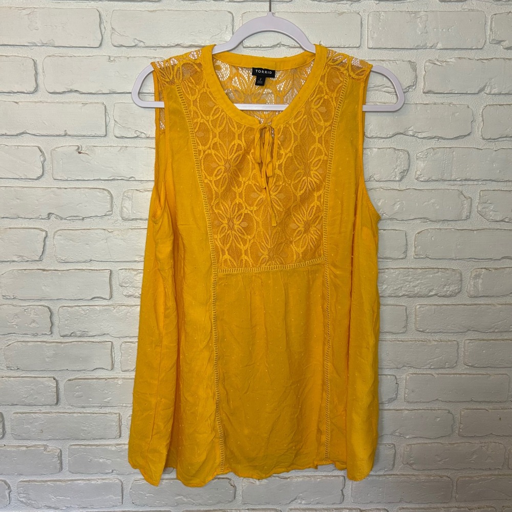 Torrid Size 2 Sunshine Yellow Lace‎ Flowy Tank Top Women's Size 2X